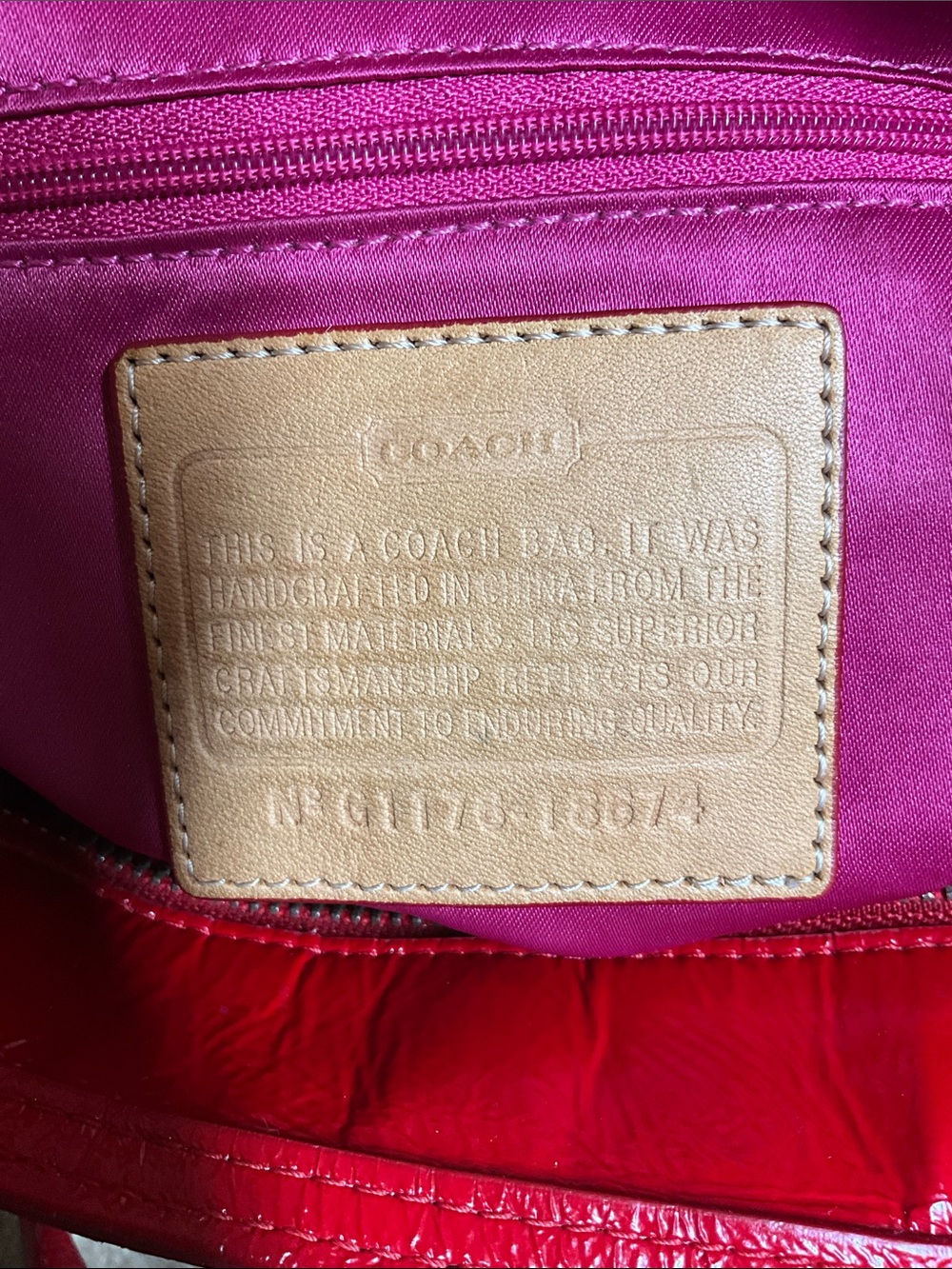 Coach Red Patent Leather Tote with Bow Charm - Picture 6 of 6